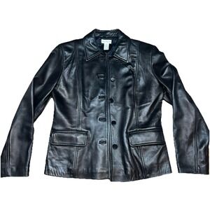 Ann Taylor 5 Button Leather‎ Jacket, Black, Womens Small